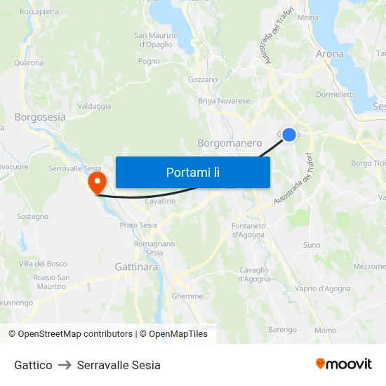 Gattico to Serravalle Sesia map
