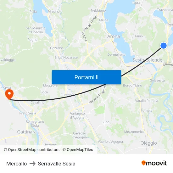Mercallo to Serravalle Sesia map