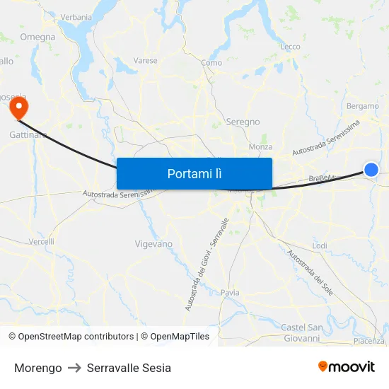 Morengo to Serravalle Sesia map