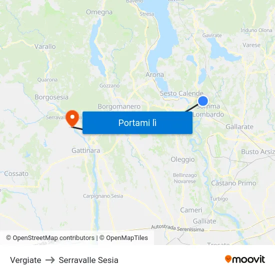 Vergiate to Serravalle Sesia map