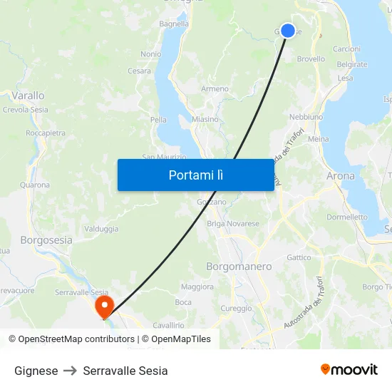 Gignese to Serravalle Sesia map