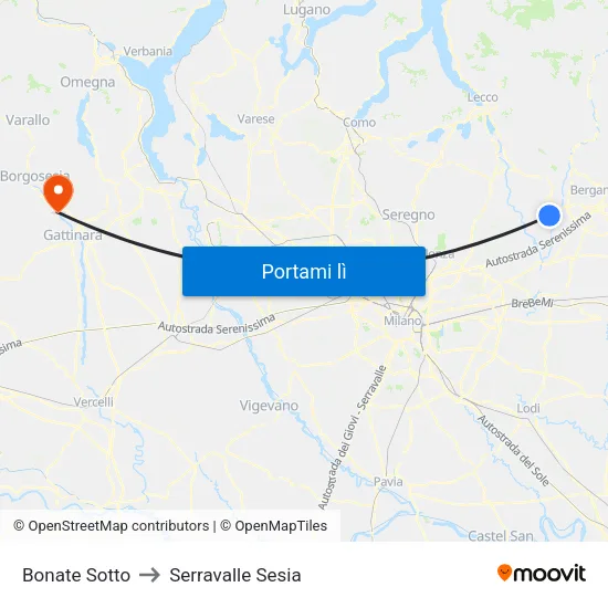 Bonate Sotto to Serravalle Sesia map