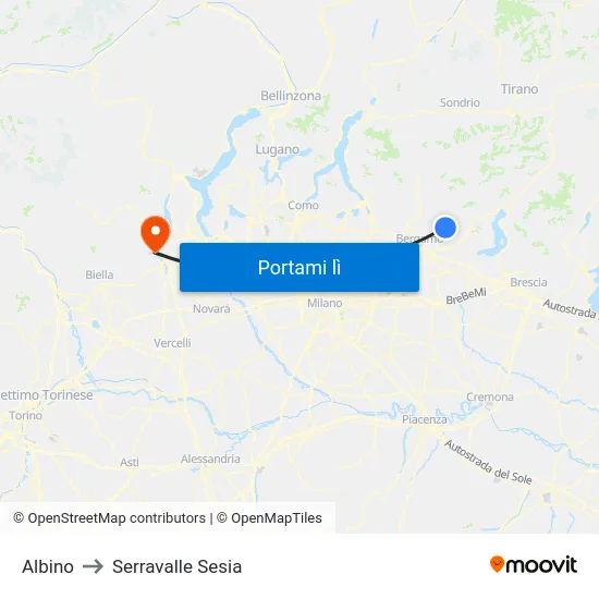 Albino to Serravalle Sesia map