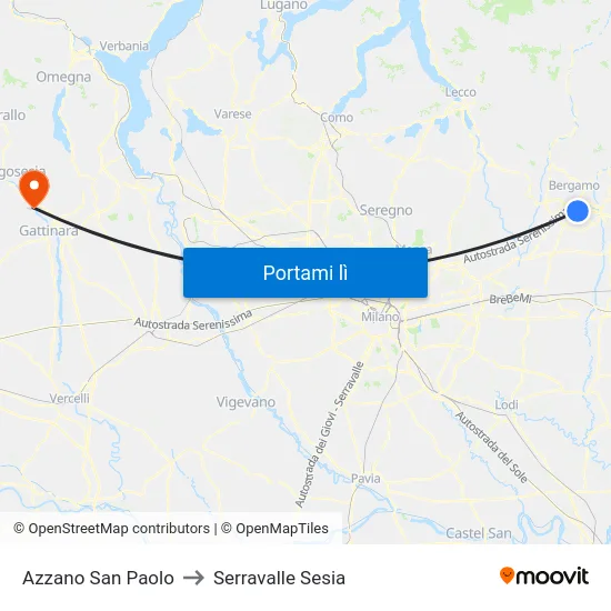 Azzano San Paolo to Serravalle Sesia map