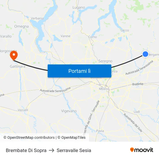 Brembate Di Sopra to Serravalle Sesia map
