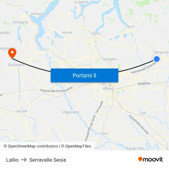 Lallio to Serravalle Sesia map