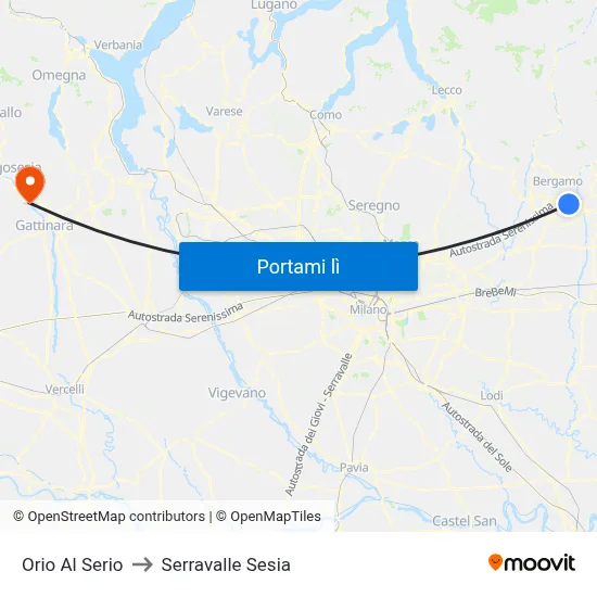 Orio Al Serio to Serravalle Sesia map