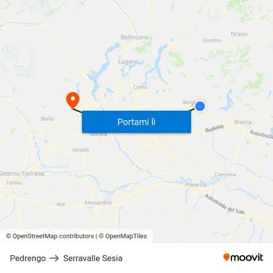 Pedrengo to Serravalle Sesia map