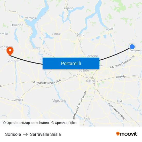Sorisole to Serravalle Sesia map