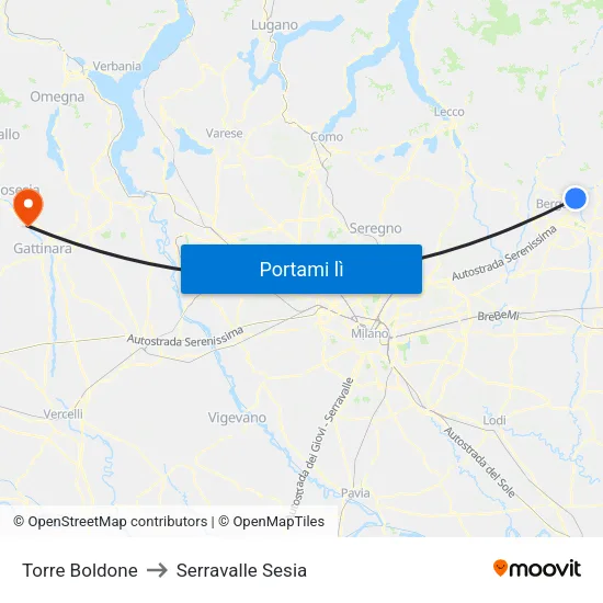 Torre Boldone to Serravalle Sesia map