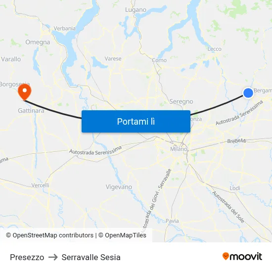Presezzo to Serravalle Sesia map