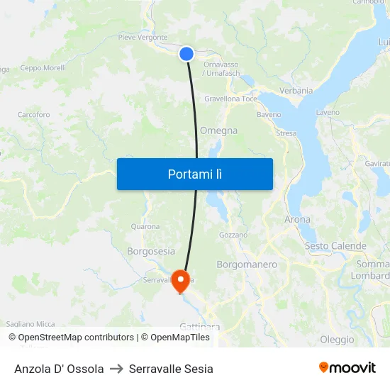 Anzola D' Ossola to Serravalle Sesia map