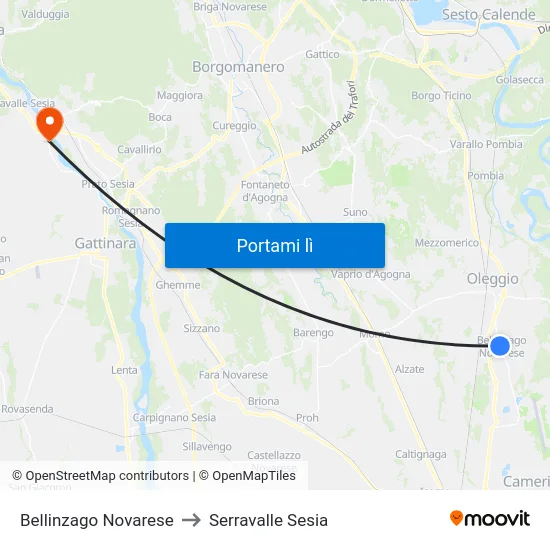 Bellinzago Novarese to Serravalle Sesia map