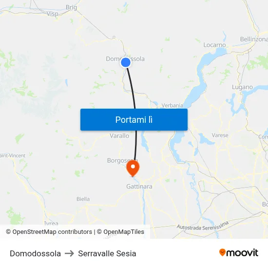 Domodossola to Serravalle Sesia map