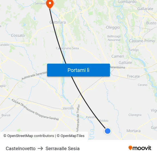 Castelnovetto to Serravalle Sesia map