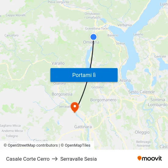 Casale Corte Cerro to Serravalle Sesia map