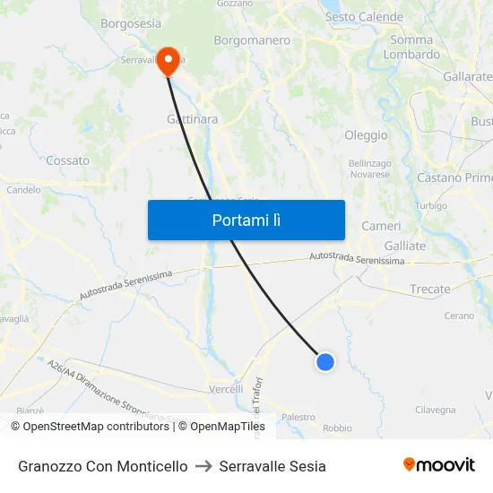 Granozzo Con Monticello to Serravalle Sesia map