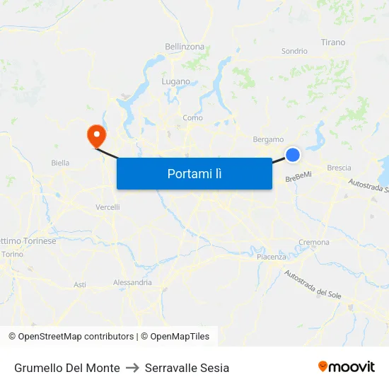 Grumello Del Monte to Serravalle Sesia map