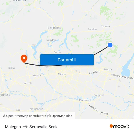 Malegno to Serravalle Sesia map