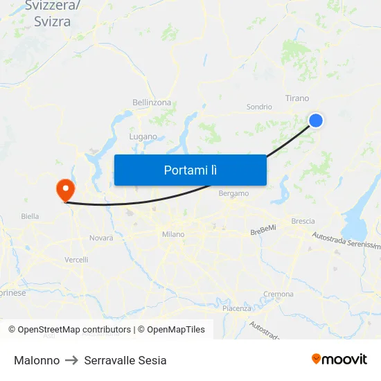 Malonno to Serravalle Sesia map