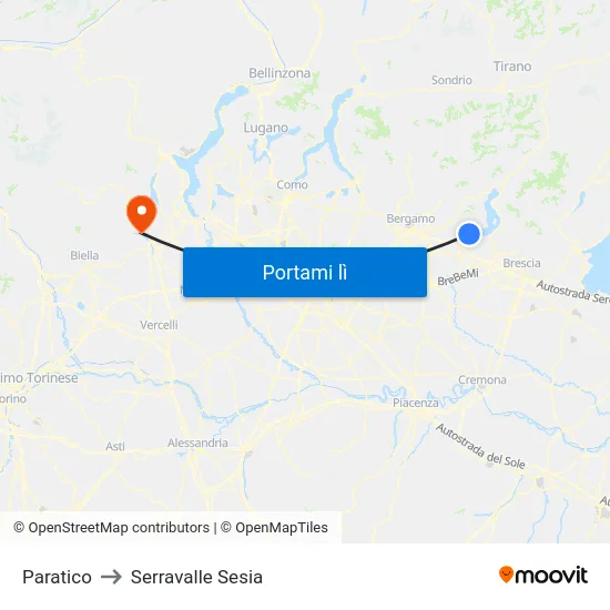 Paratico to Serravalle Sesia map