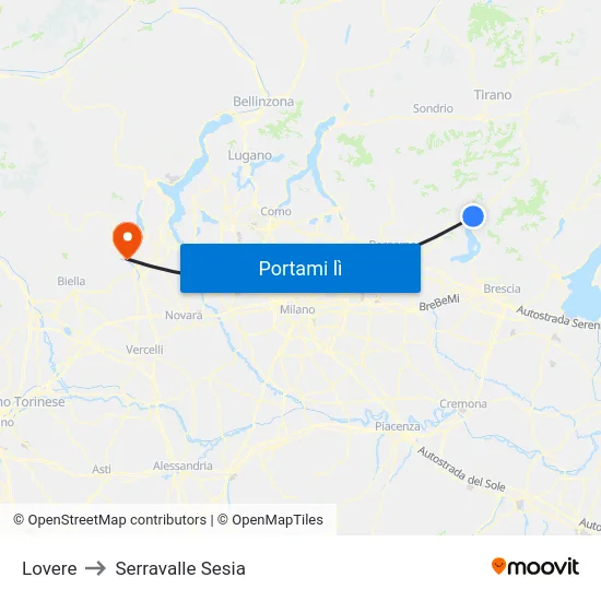 Lovere to Serravalle Sesia map