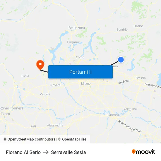 Fiorano Al Serio to Serravalle Sesia map