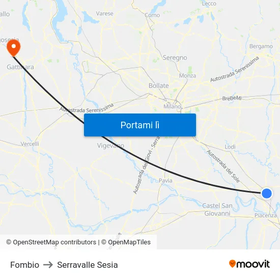 Fombio to Serravalle Sesia map
