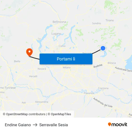 Endine Gaiano to Serravalle Sesia map