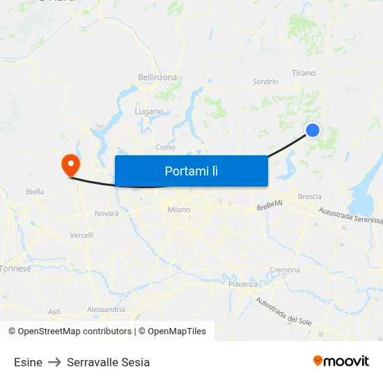 Esine to Serravalle Sesia map