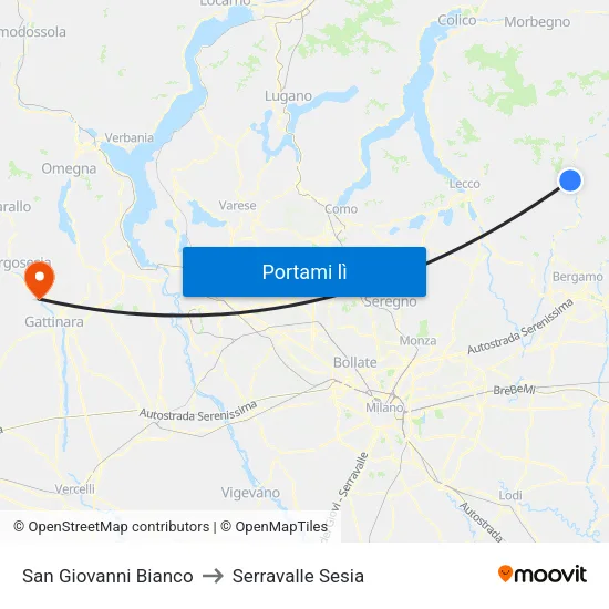 San Giovanni Bianco to Serravalle Sesia map