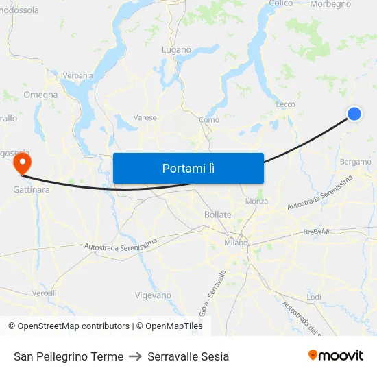 San Pellegrino Terme to Serravalle Sesia map
