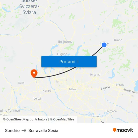 Sondrio to Serravalle Sesia map