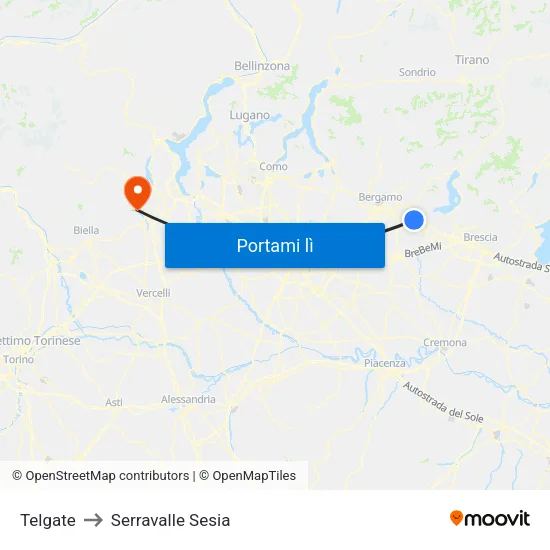 Telgate to Serravalle Sesia map