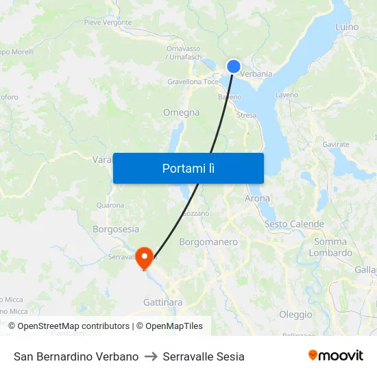 San Bernardino Verbano to Serravalle Sesia map