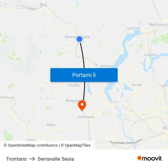 Trontano to Serravalle Sesia map