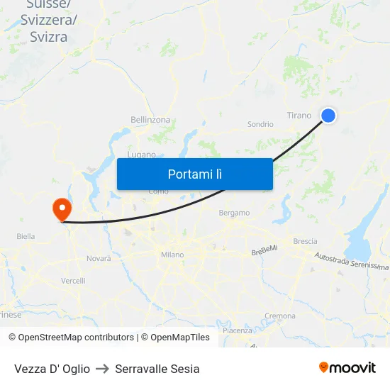 Vezza D' Oglio to Serravalle Sesia map