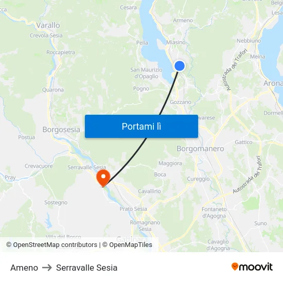 Ameno to Serravalle Sesia map