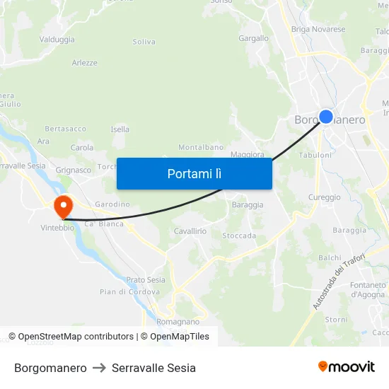 Borgomanero to Serravalle Sesia map