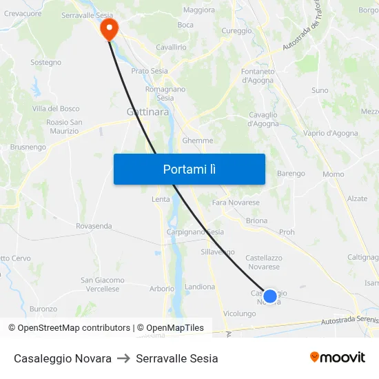 Casaleggio Novara to Serravalle Sesia map