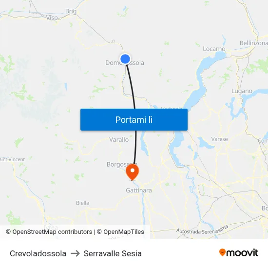 Crevoladossola to Serravalle Sesia map