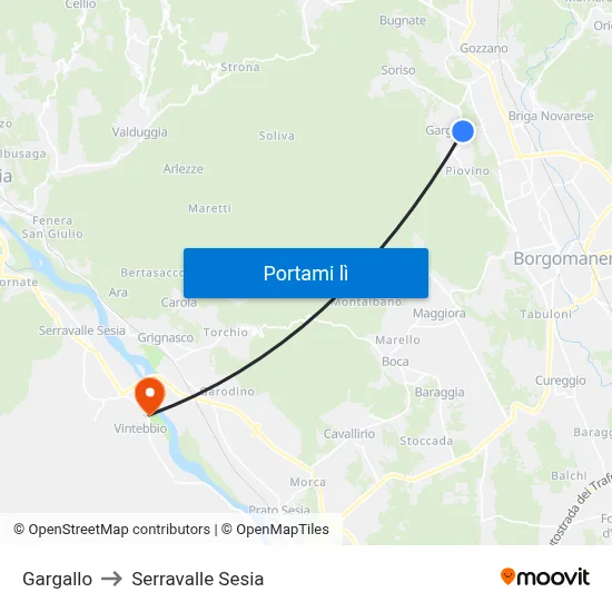 Gargallo to Serravalle Sesia map
