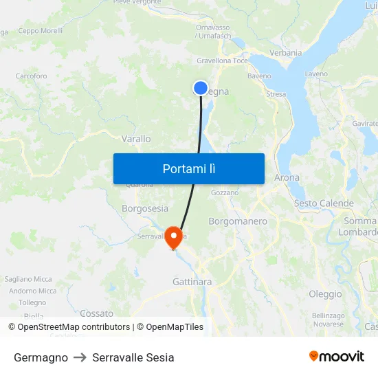 Germagno to Serravalle Sesia map