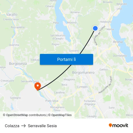 Colazza to Serravalle Sesia map