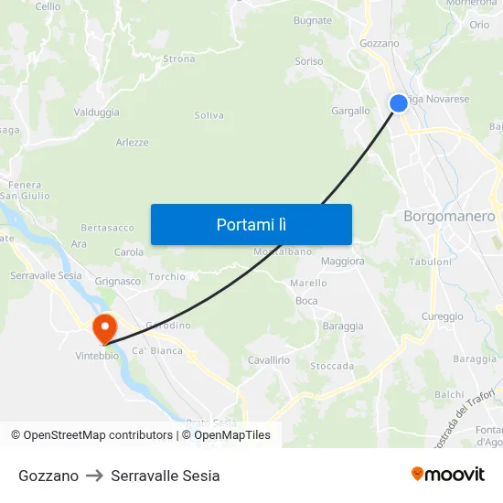 Gozzano to Serravalle Sesia map