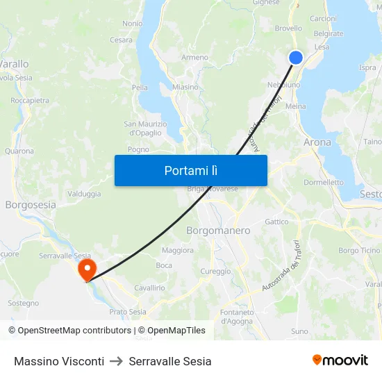 Massino Visconti to Serravalle Sesia map