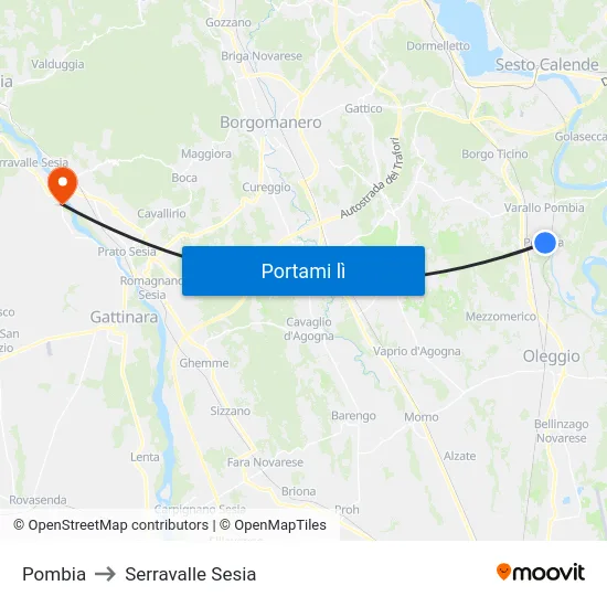 Pombia to Serravalle Sesia map