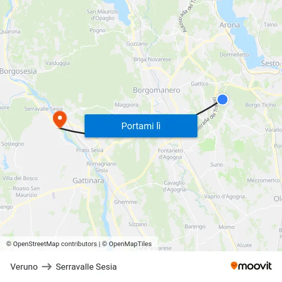 Veruno to Serravalle Sesia map