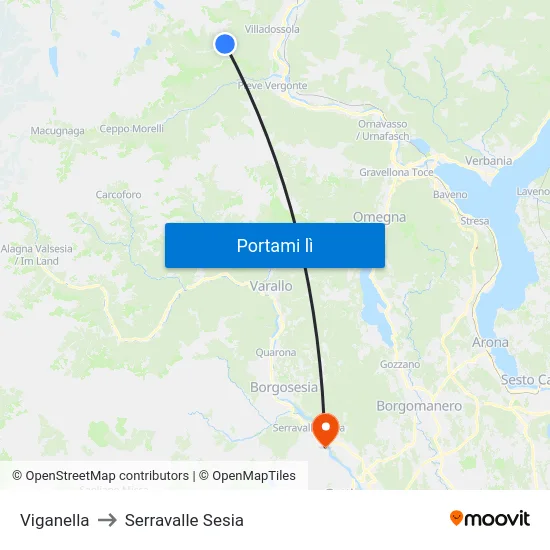 Viganella to Serravalle Sesia map