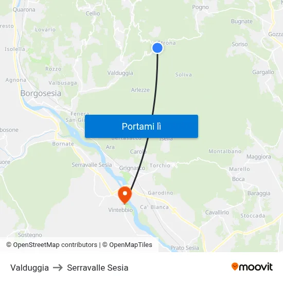 Valduggia to Serravalle Sesia map